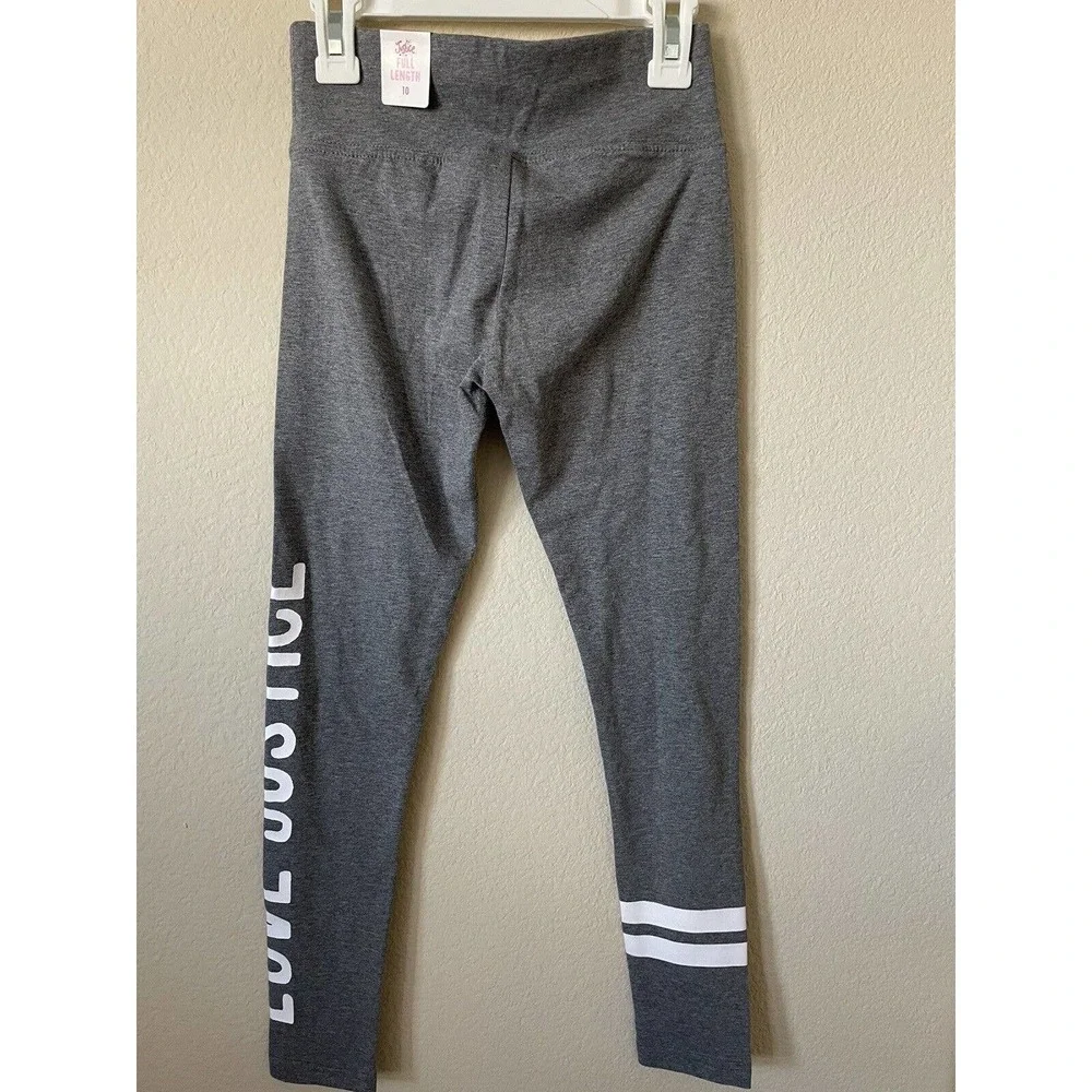 Justice Gray White Love Striped High Waist Full Length Leggings Size 10